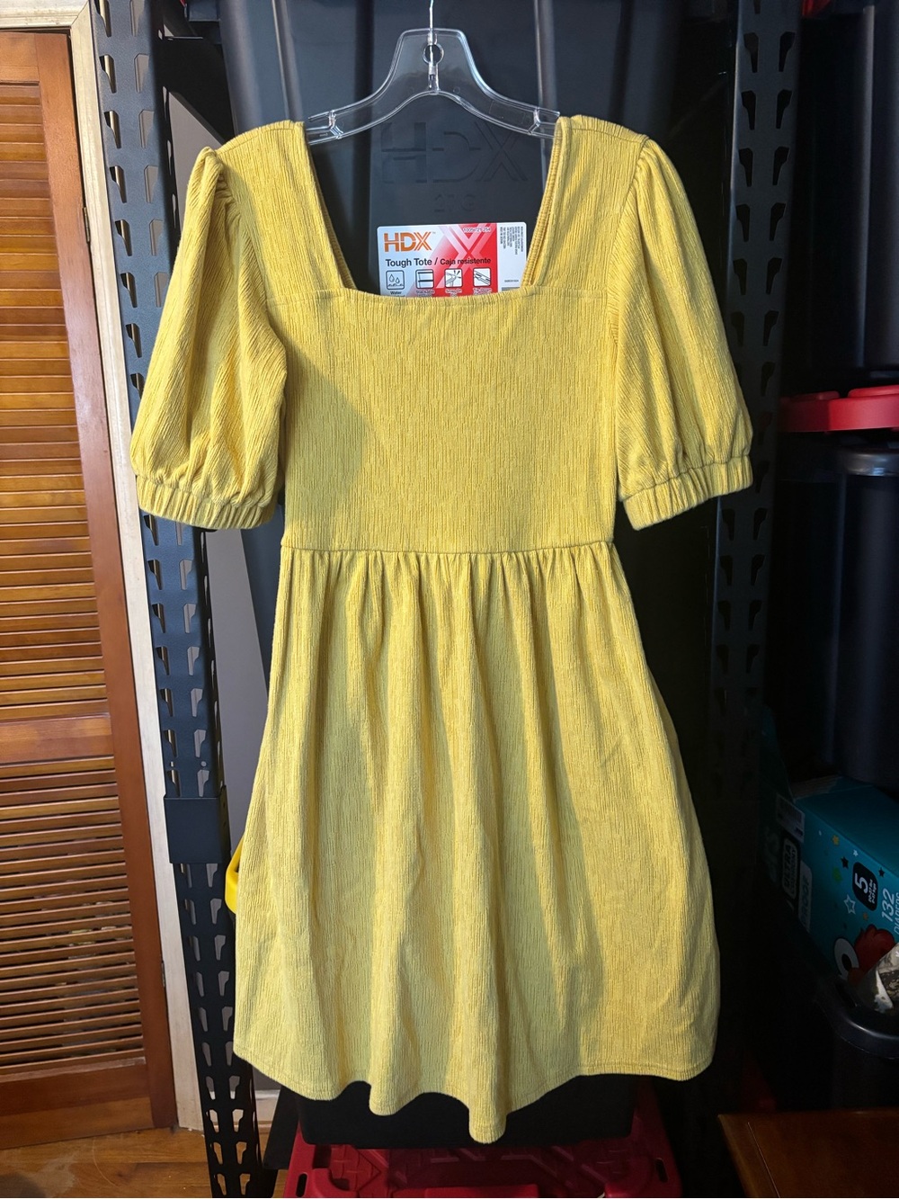 Yellow Square Neck Puff Sleeve Dress